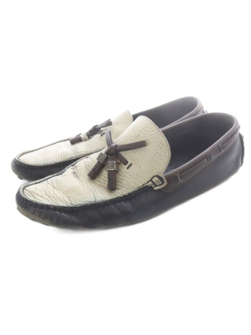 Louis Vuitton Driving Shoes Leather White Brown 7